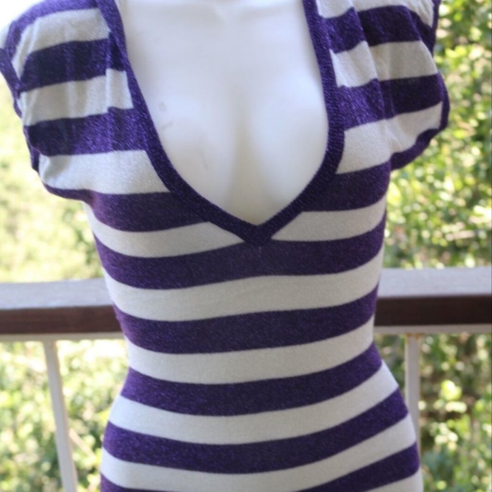 Purple & Silver Striped Hooded Mini-Dress